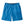 Blue shorts with a brand label on a white background