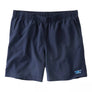 Navy blue shorts with a brand label on a white background