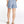 Person wearing light blue shorts on a white background