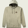 Light tan colored hoodie with a brown brand logo for Marsh Wear on the front chest area.