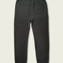 Back view of a pair of black sweat pants with a single pocket against a white background.