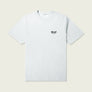 Pale light blue shirt that has Marsh Wear written in a deep olive color on the left side of the shirt where a pocket would be.