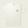 Vintage White short sleeve t-shirt with a pocket on the front that has a logo on it against a blank background
