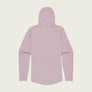 Dusty rose long sleeve shirt with a hood on an off white background