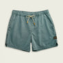 Blue shorts with a drawstring and a logo on the side