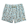 Dark Dusty blue shorts with ducks and gross patter against a white background