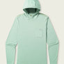 Frosty green long sleeve with a hood and a pocket on the front against a blank background