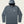 Grey hooded long sleeve with tan shoulder stitching and a small logo patch on front with an off-white background