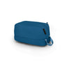 Blue toiletry bag with a strap on a white background