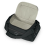 Black Osprey bag with open compartment on a white background