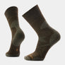 Dark brown and dark green socks that has pale dark green accents.
