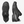 A Pair of black shoes with draw sting laces and grey accents against a white background.