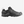 Side view of an all black shoe with grey accents and a Salomon logo on the outer heal of the shoe.