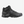 Side view of an all black shoe with grey accents that has Salomon logo on the side of the shoe against a white background.