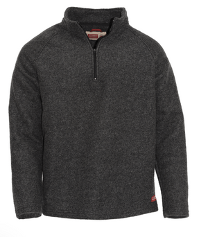 Dark gray pullover with a quarter-zip design on a white background