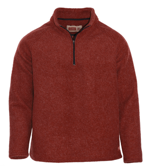 Red wool pullover with a zipper on a white background