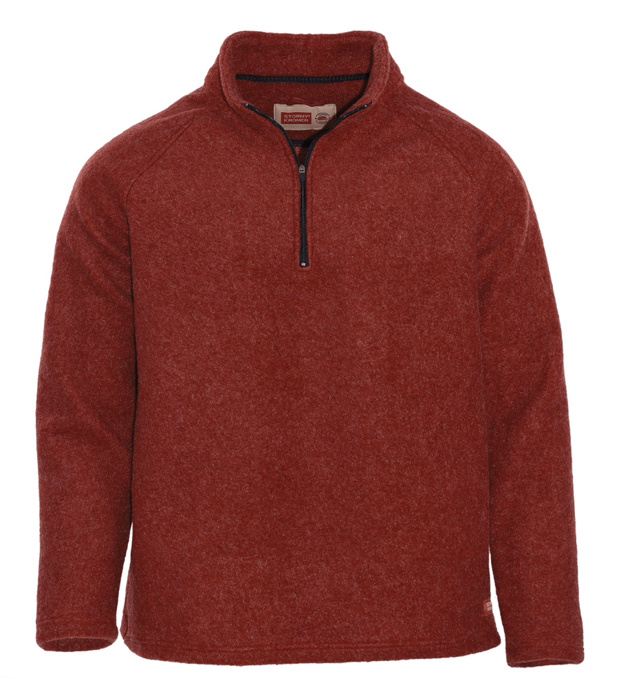Red wool pullover with a zipper on a white background