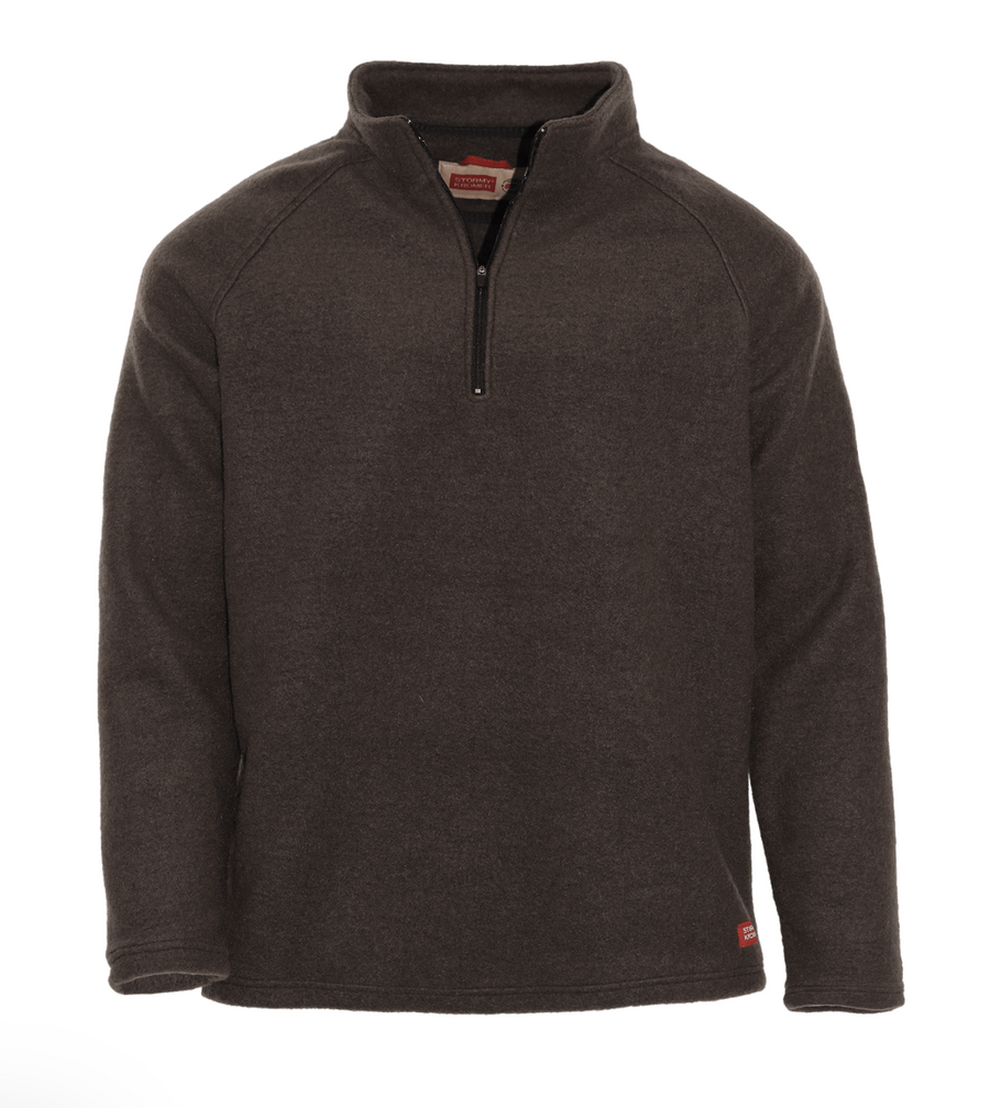 Dark gray pullover with a quarter zip on a white background