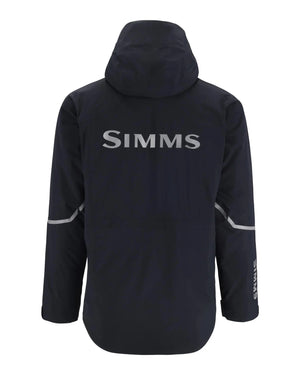Black jacket with 'Simms' branding on the back against a white background