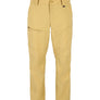 Beige pants with a brand logo on a white background