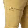 Beige pants with a visible Simms logo on a white background