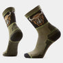 Green socks that have dark green heels and toes with a brown bison on a the leg part of the sock against a white bacground.