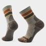 Tan socks with dark grey heels and toes with yellow, burnt orange and yellow accents on the upper leg part.