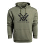 Green colored hoody that has a black brand logo on the front that says Vortex.