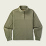Long sleeve sage green fleece shirt that buttons 1/4 of the way against a white background.