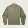 Back view of a sage green long sleeve shirt against a white background.
