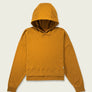 Mustard yellow cropped hoodie that is against a white background.