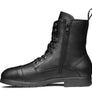 Side view of a black boot with a zipper against a white background.