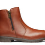 Brown boot with a zipper against a white background.