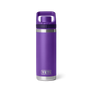 Purple bottle with a chug cap and has Yeti etched into the bottom.