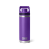 Purple bottle with a chug cap and has Yeti etched into the bottom.