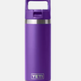 Purple bottle with a straw cap against a white background.