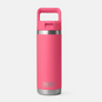 Bright pink bottle with a straw lid against a white background.