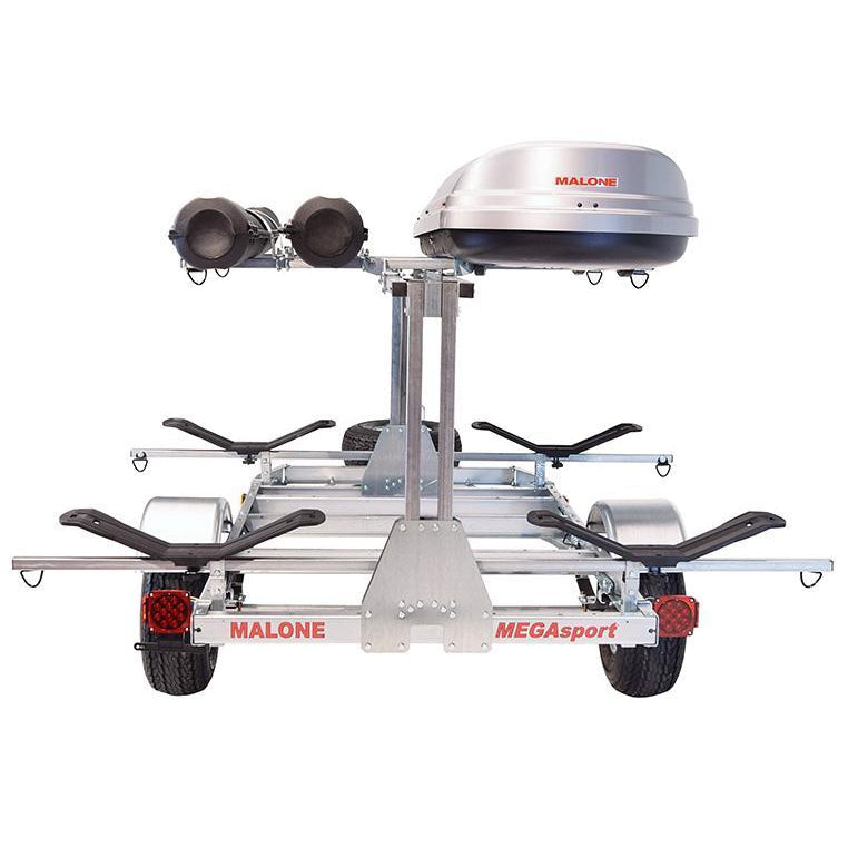Malone MegaSport™ LowBed™ Kayak Trailer w/Tier, Spare, 2 sets MegaWings, Cargo Box, 2 Rod Tubes-Malone-Wind Rose North Ltd. Outfitters