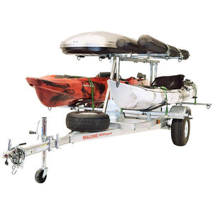 Malone MegaSport™ LowBed™ Kayak Trailer w/Tier, Spare, 2 sets MegaWings, Cargo Box, 2 Rod Tubes-Malone-Wind Rose North Ltd. Outfitters