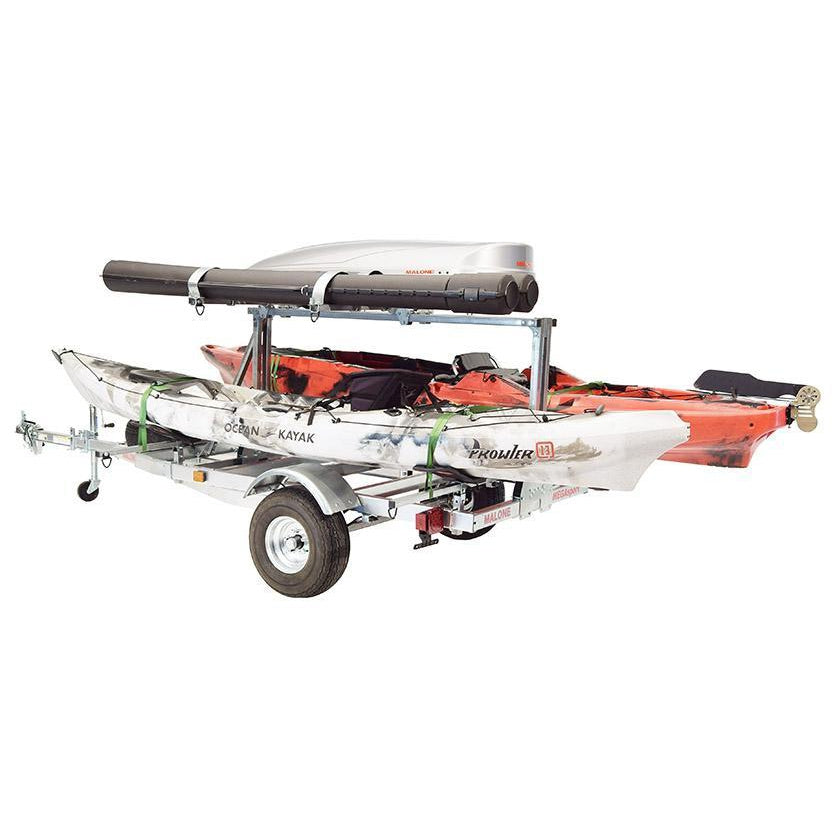 Malone MegaSport™ LowBed™ Kayak Trailer w/Tier, Spare, 2 sets MegaWings, Cargo Box, 2 Rod Tubes-Malone-Wind Rose North Ltd. Outfitters